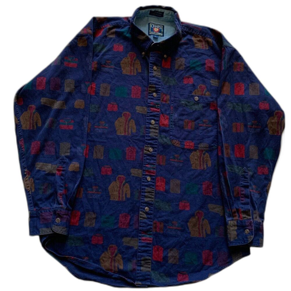 Rare Vintage Chaps x Polo Ralph Lauren Chaps All Over Print Button Down Navy - Picture 1 of 7